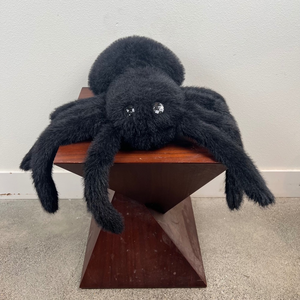 Cynthia Rowley Curious Black Fuzzy Spider Plush Sequin Eyes Halloween Decor 20"